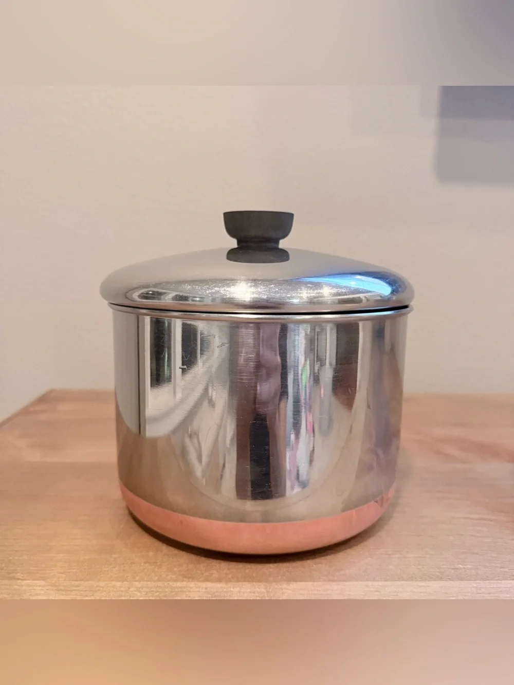 Vintage Revere Ware 3 Qt Copper Clad Stainless Steel Saucepan w/ Lid 1801